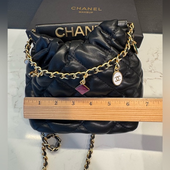 Chanel Makeup Bag crossbody purse chain CC black charm bucket bag pouch - Picture 8 of 13